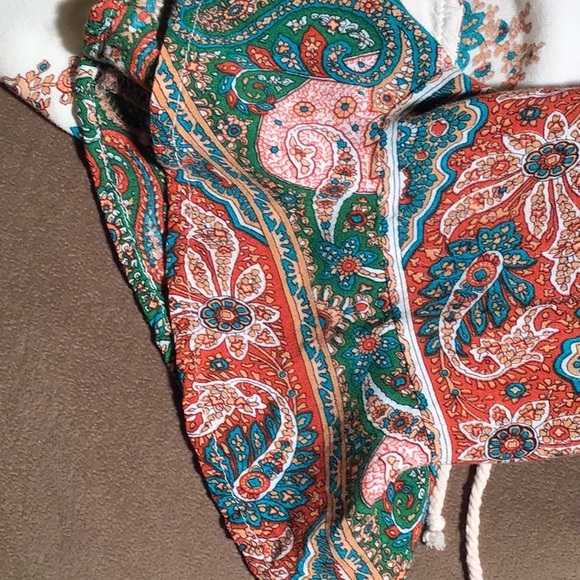 Umgee tunic blouse bohemian paisley green maroon blue tan white S - Picture 7 of 7